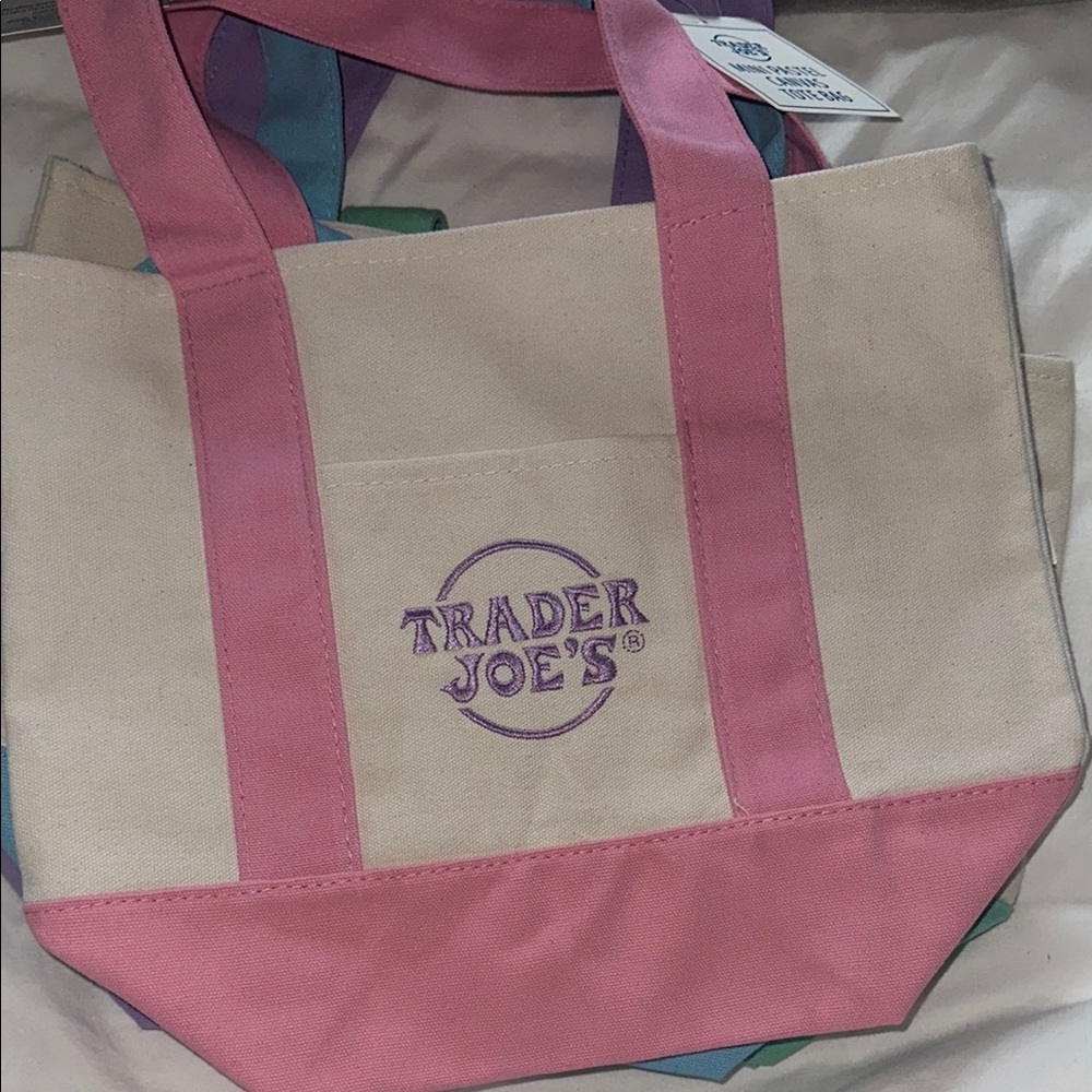 Trader Joe’s Mini Pastel Canvas Tote Bag (pink and cream)
